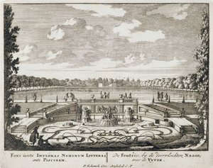 Fontein en waterstralen in een Nederlandse formele tuin, uit 